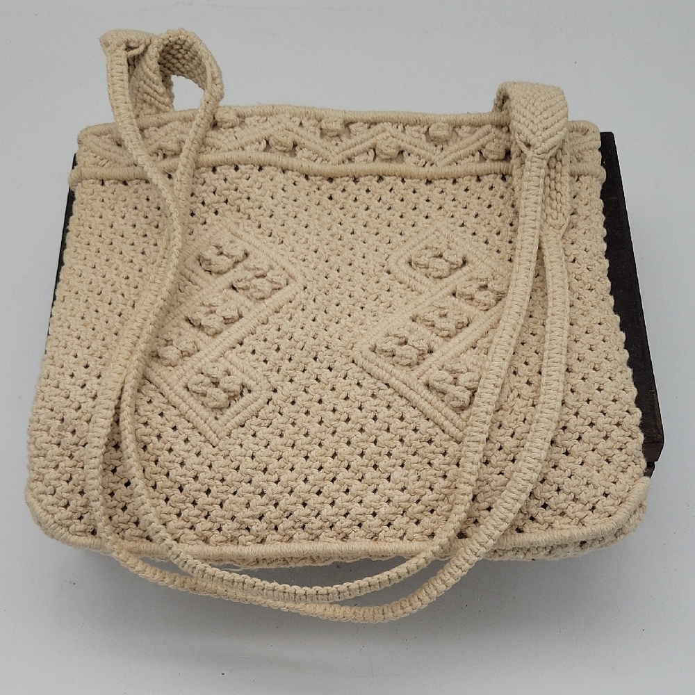 Vintage Cream Macramé Shoulder Bag with Braided Strap Boho